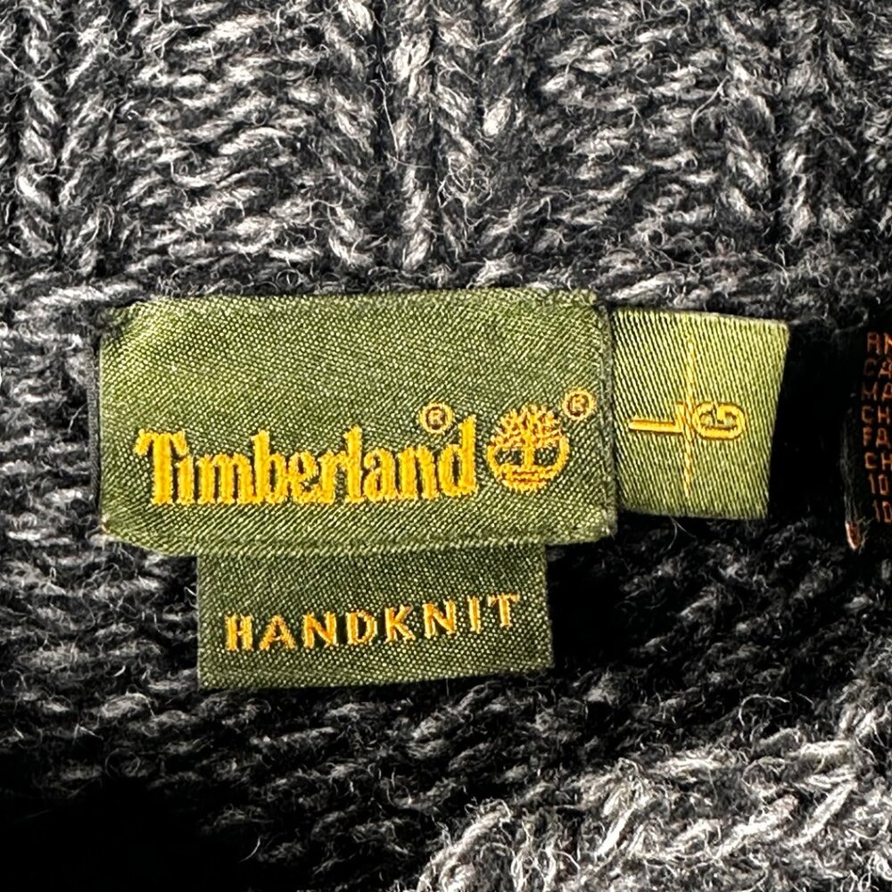 Timberland Nordic Snowflake Wool Sweater Men L Gray Handknit Mock Neck Y2K - Picture 5 of 7